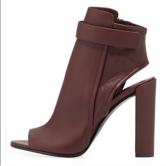 maroon open toe booties